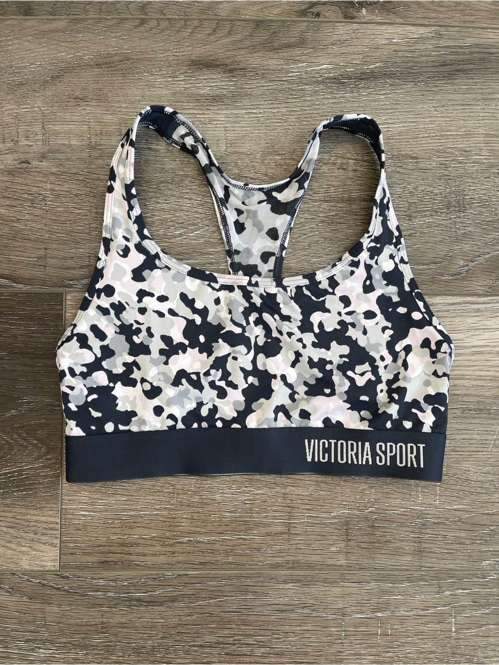 Victoria Sport Pink, gray & Black Camo Racerback Sports Bra worn once Size S